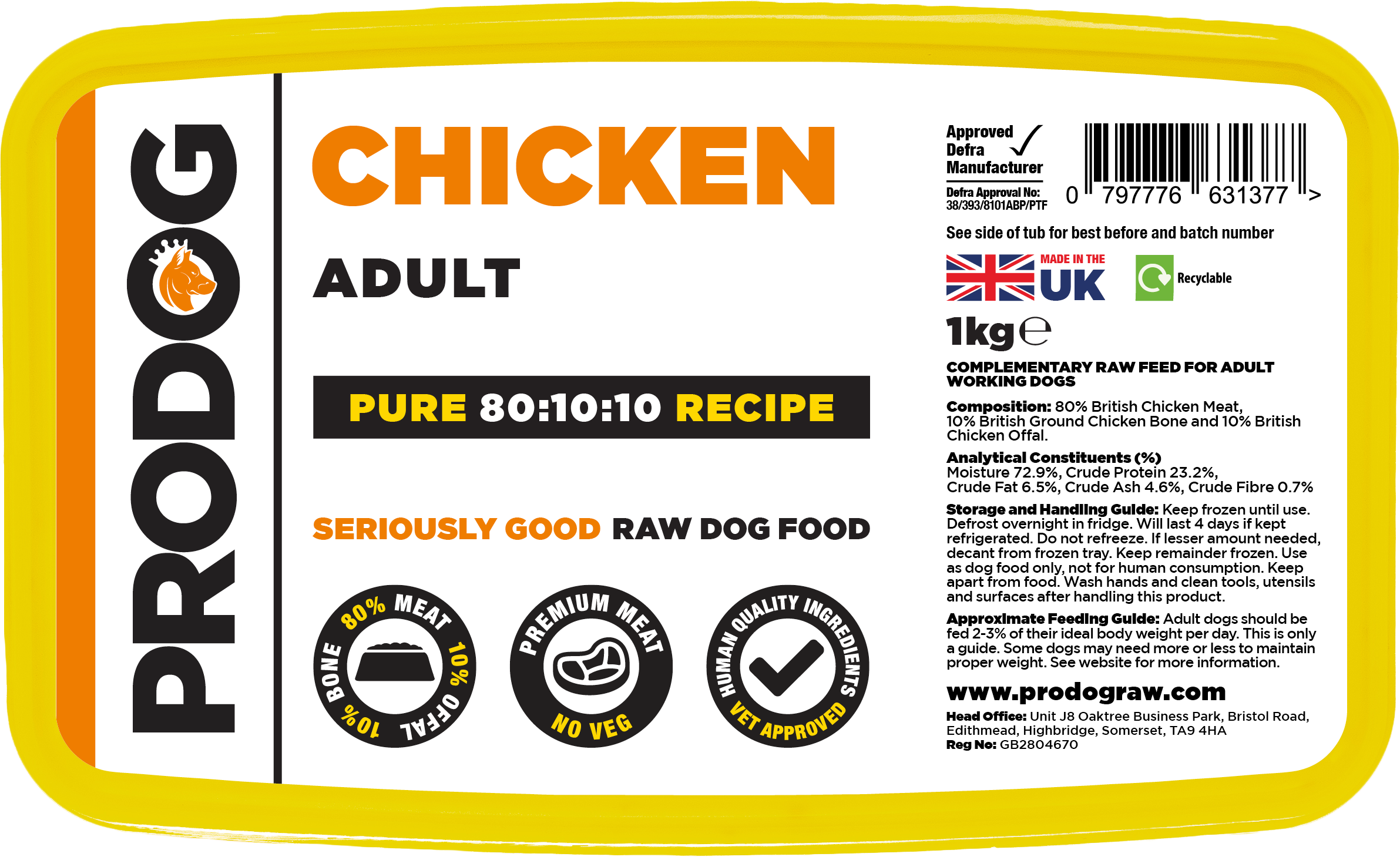 ProDog Raw 80:10:10 Chicken with Offal 1kg