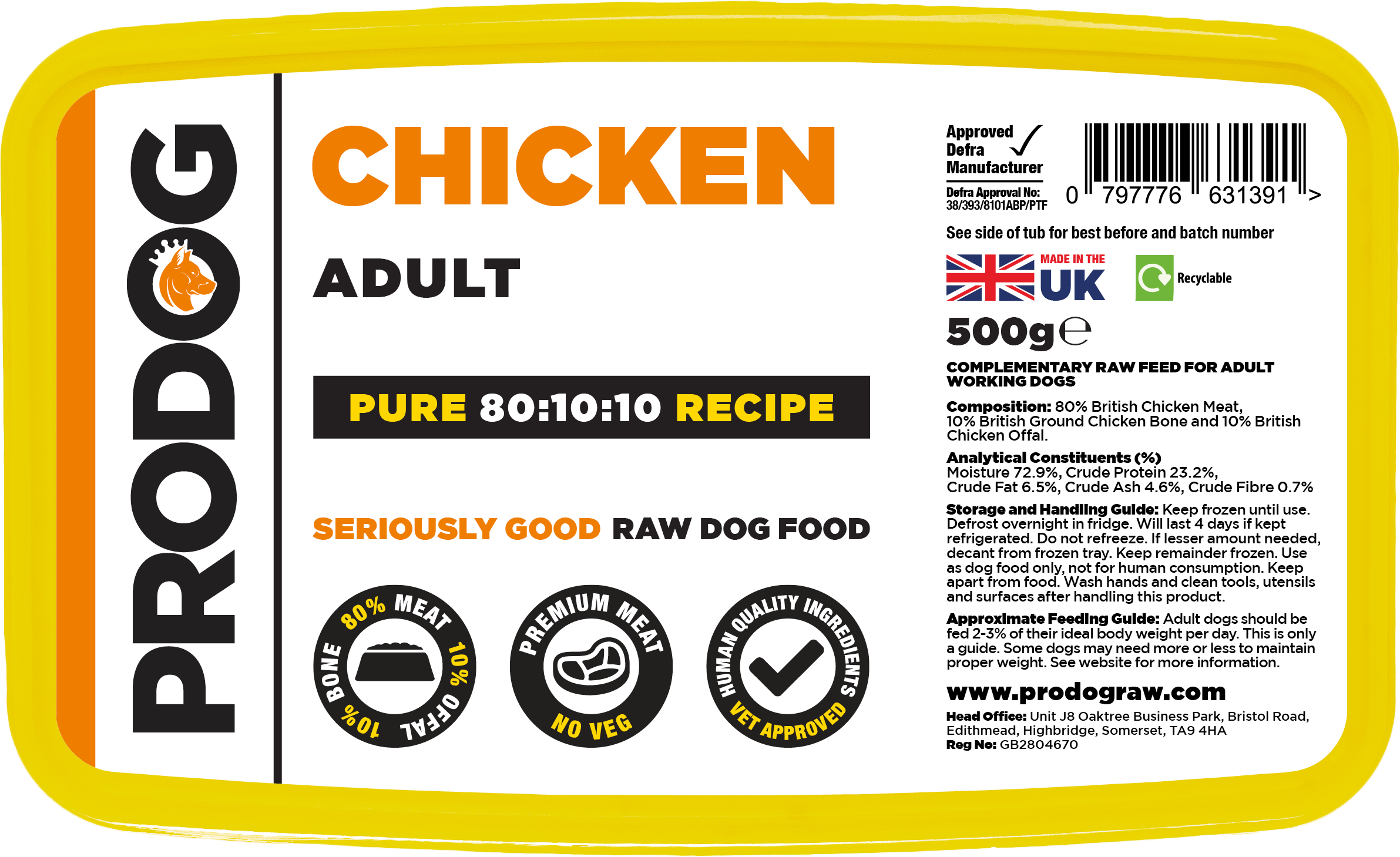 ProDog Raw 80:10:10 Chicken with Offal 500g