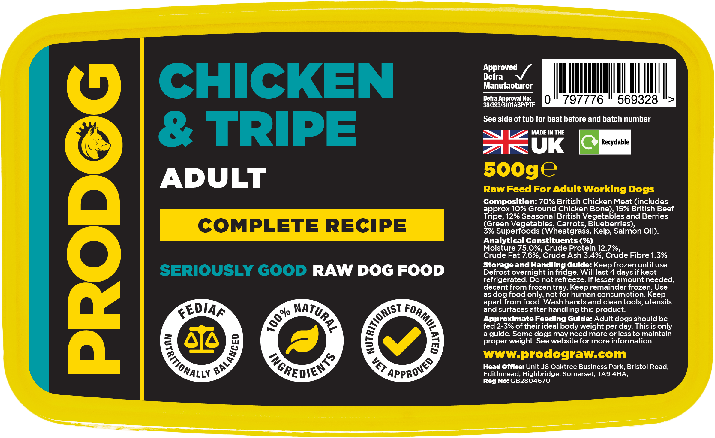 ProDog Raw Complete Chicken with Green Tripe 500g