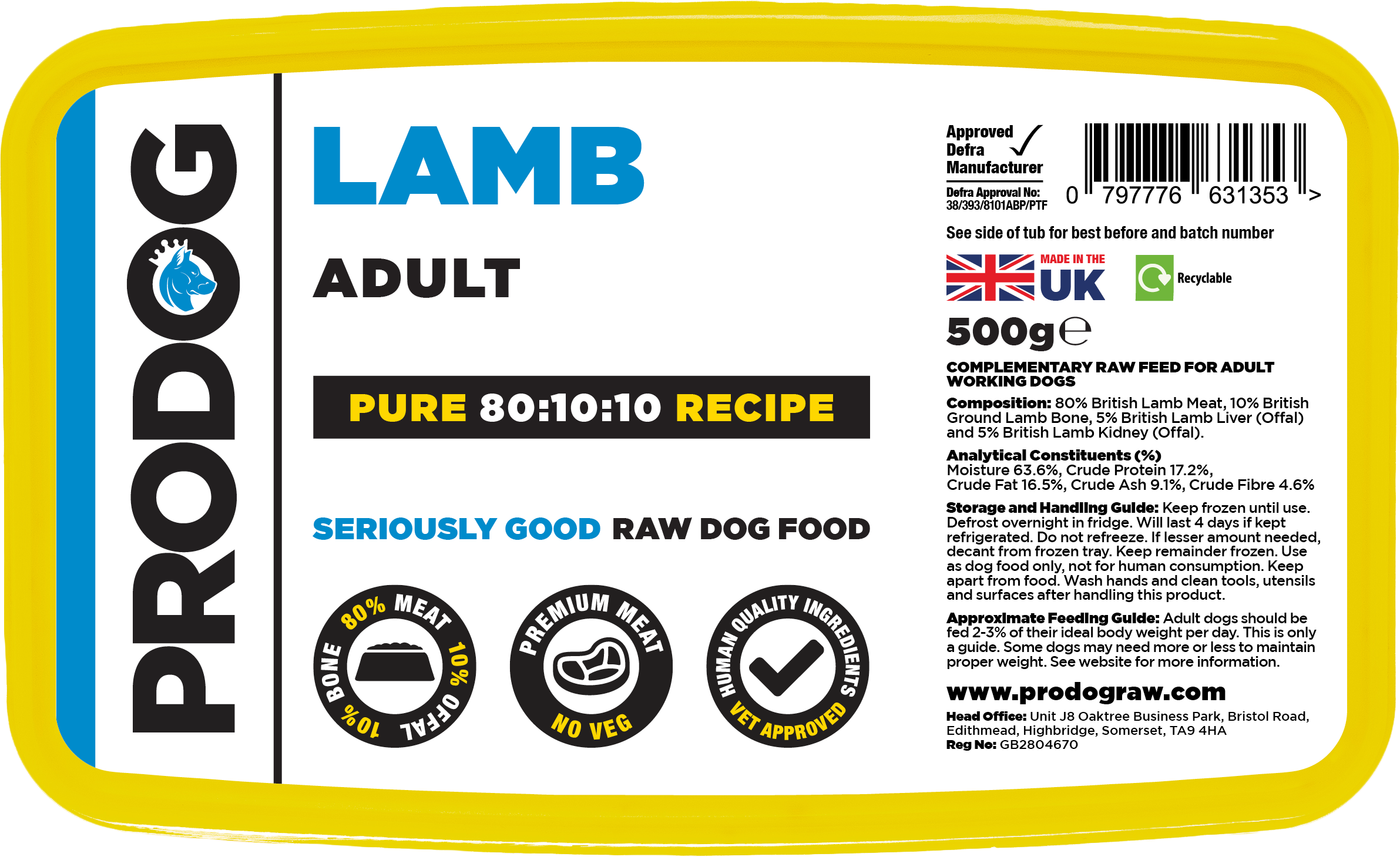 ProDog Raw 80:10:10 Lamb with Offal 500g