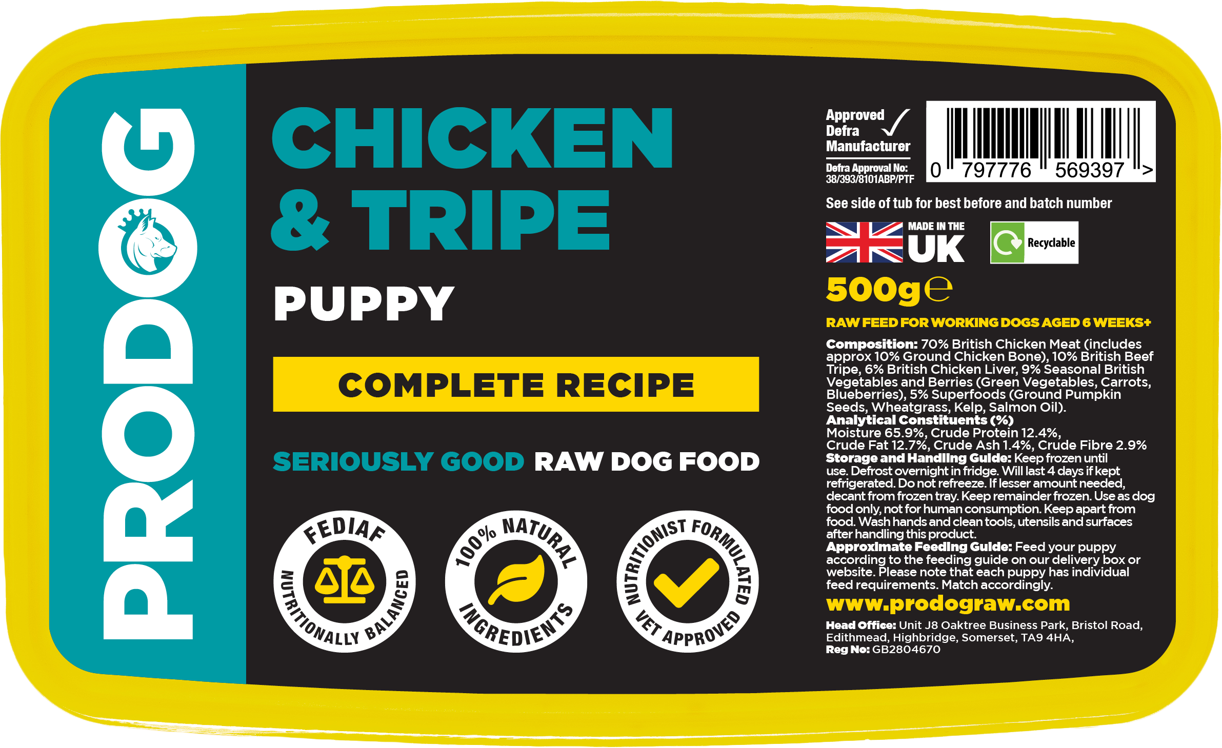ProDog Raw Puppy Chicken with Green Tripe 500g