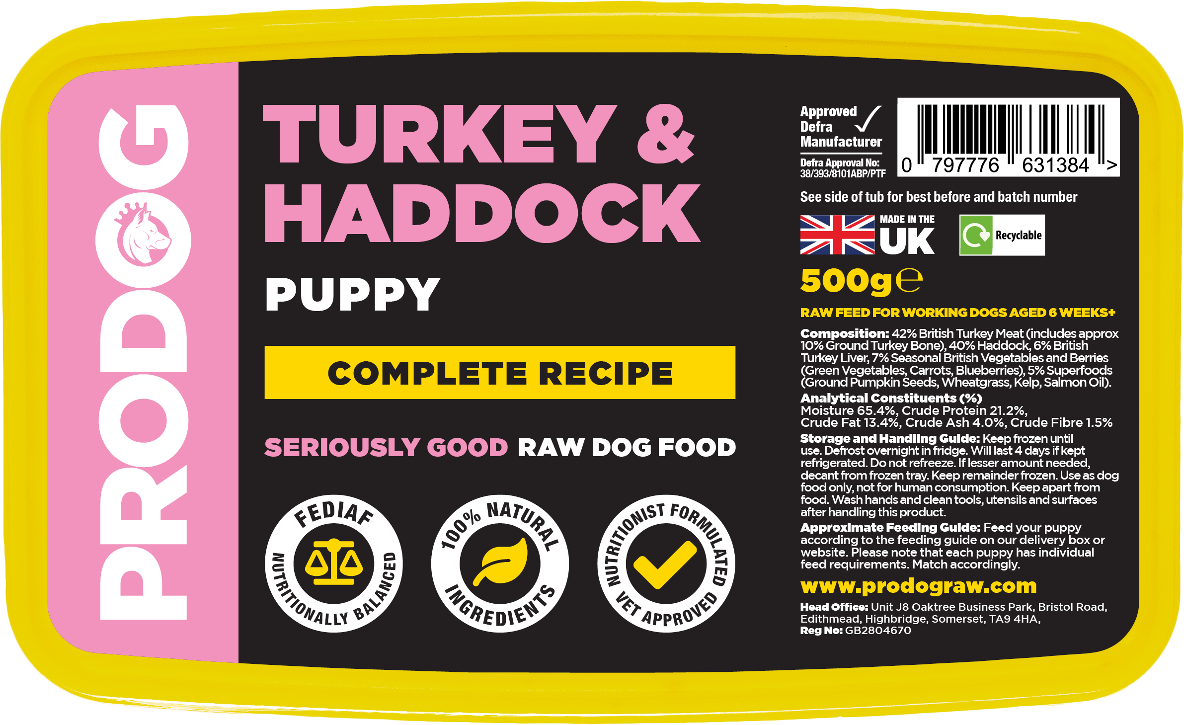 ProDog Raw Puppy Turkey & White Fish 500g
