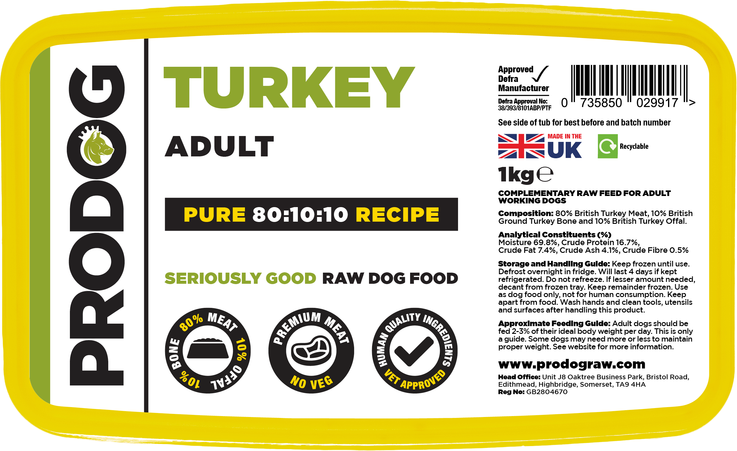 ProDog Raw 80:10:10 Turkey with Offal 1kg