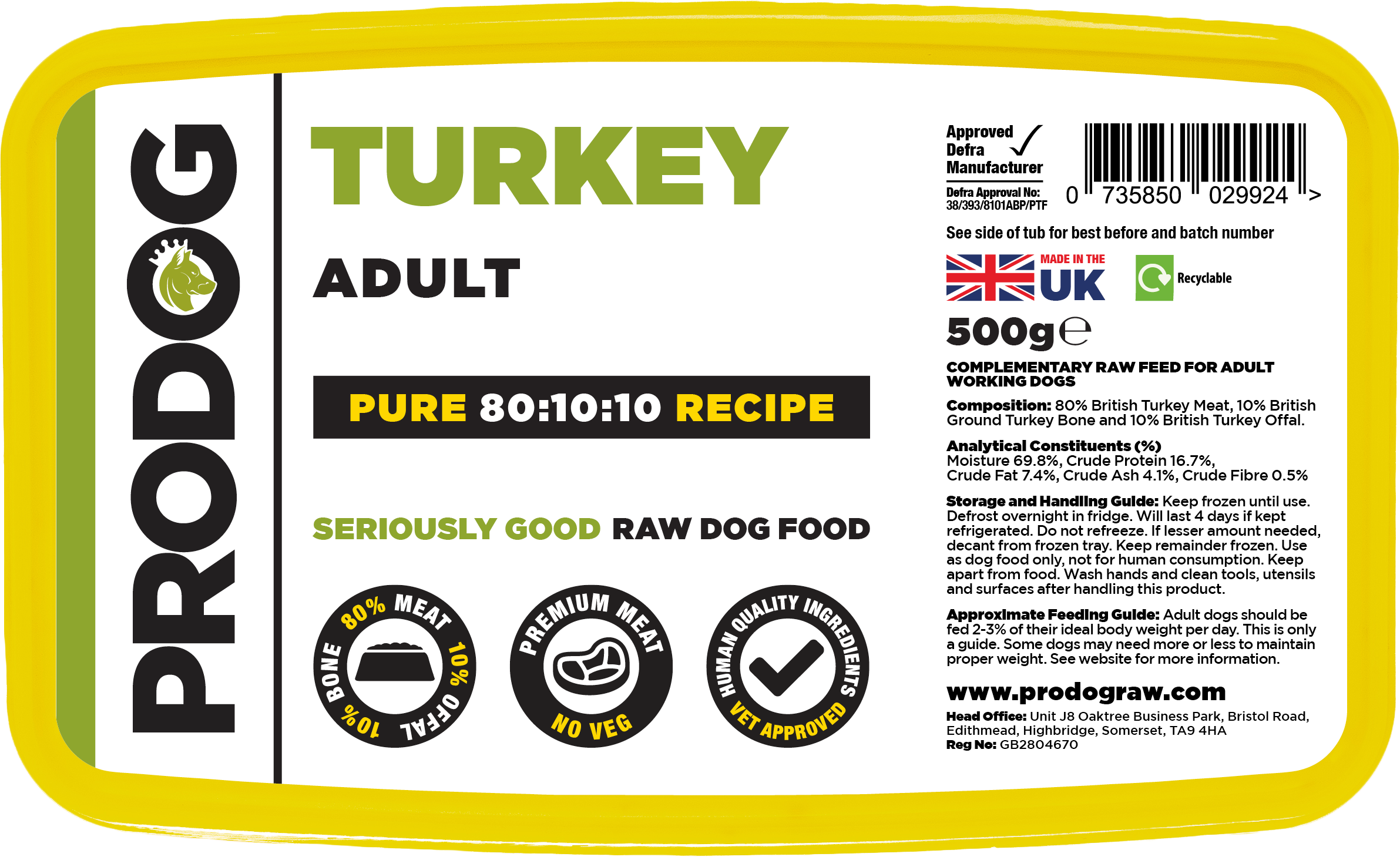 ProDog Raw 80:10:10 Turkey with Offal 500g
