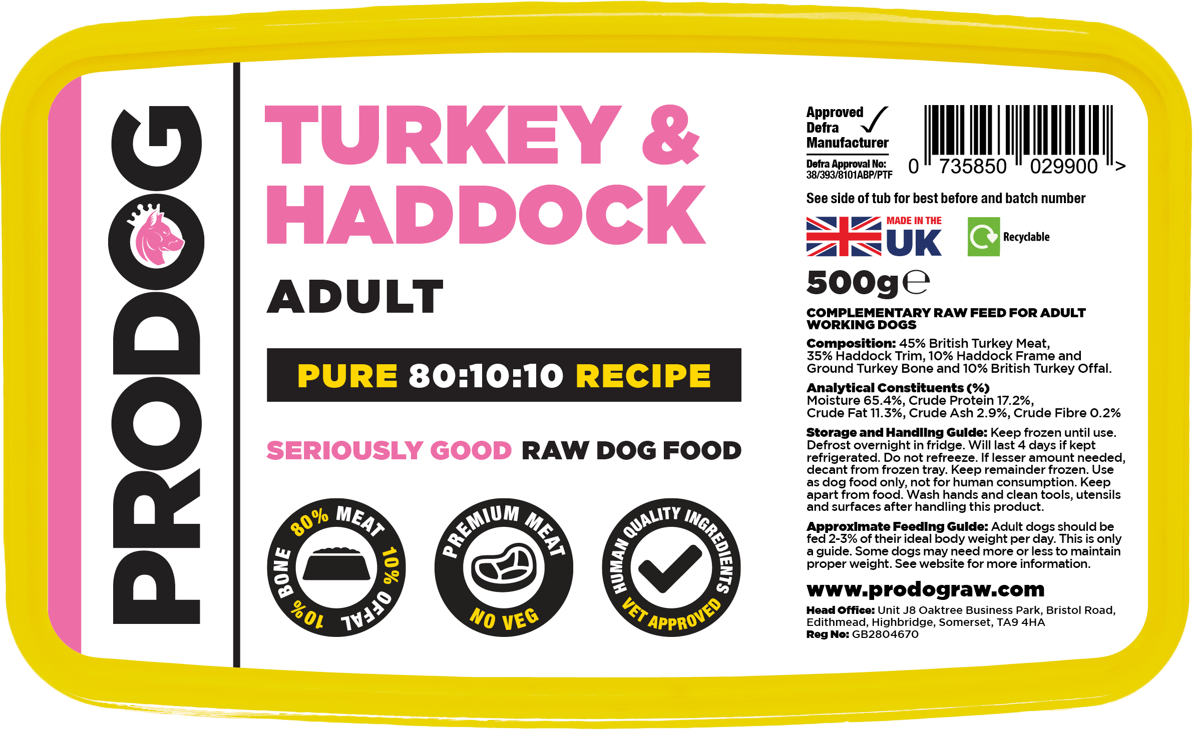 ProDog Raw 80:10:10 Turkey with White Fish 500g